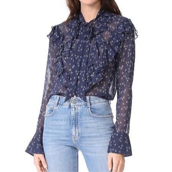 VERONICA BEARD Finley Silk Ruffle Tie Neck Blouse - Picture 1 of 6